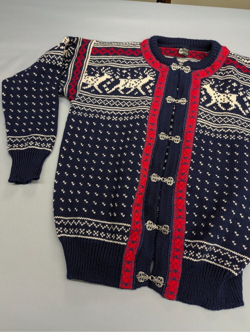Dale of Norway Wool Cardigan Sweater Nordic Metal Clasp Med